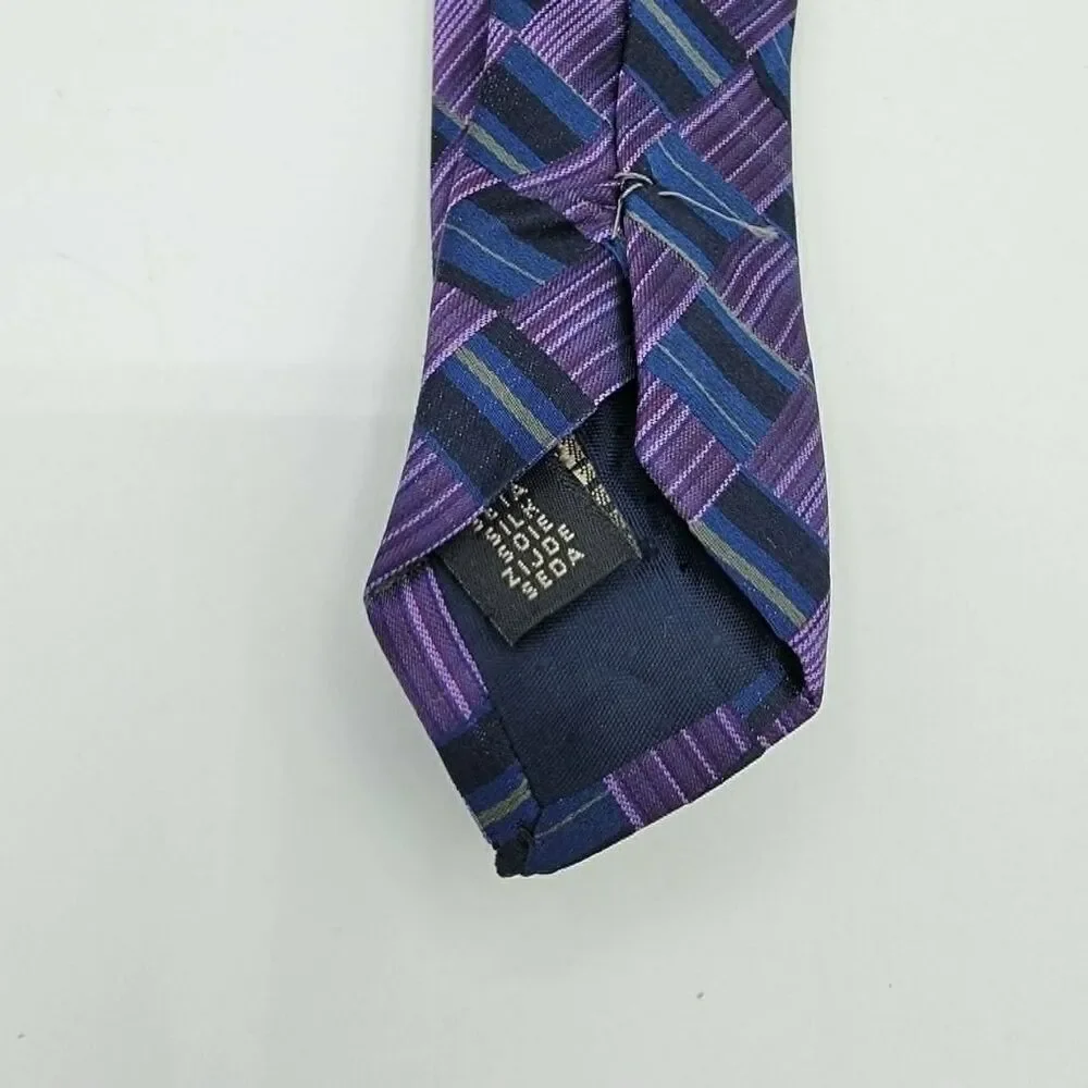 Matrix Purple, Blue Geometric Silk Necktie Men's Geometric size 59 x 4